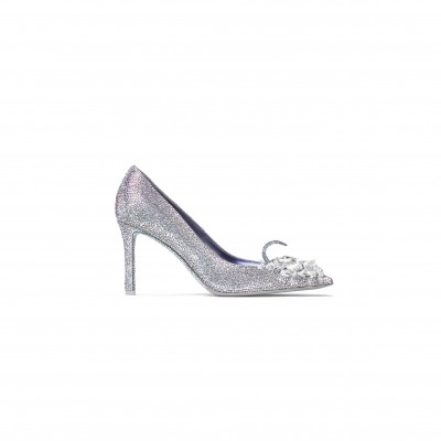 JIMMY CHOO CRYSTAL SLIPPER 85 IRIDESCENT CRYSTAL POINTED-TOE PUMPS WITH HEARTS CRYSTALSLIPPER85CQH